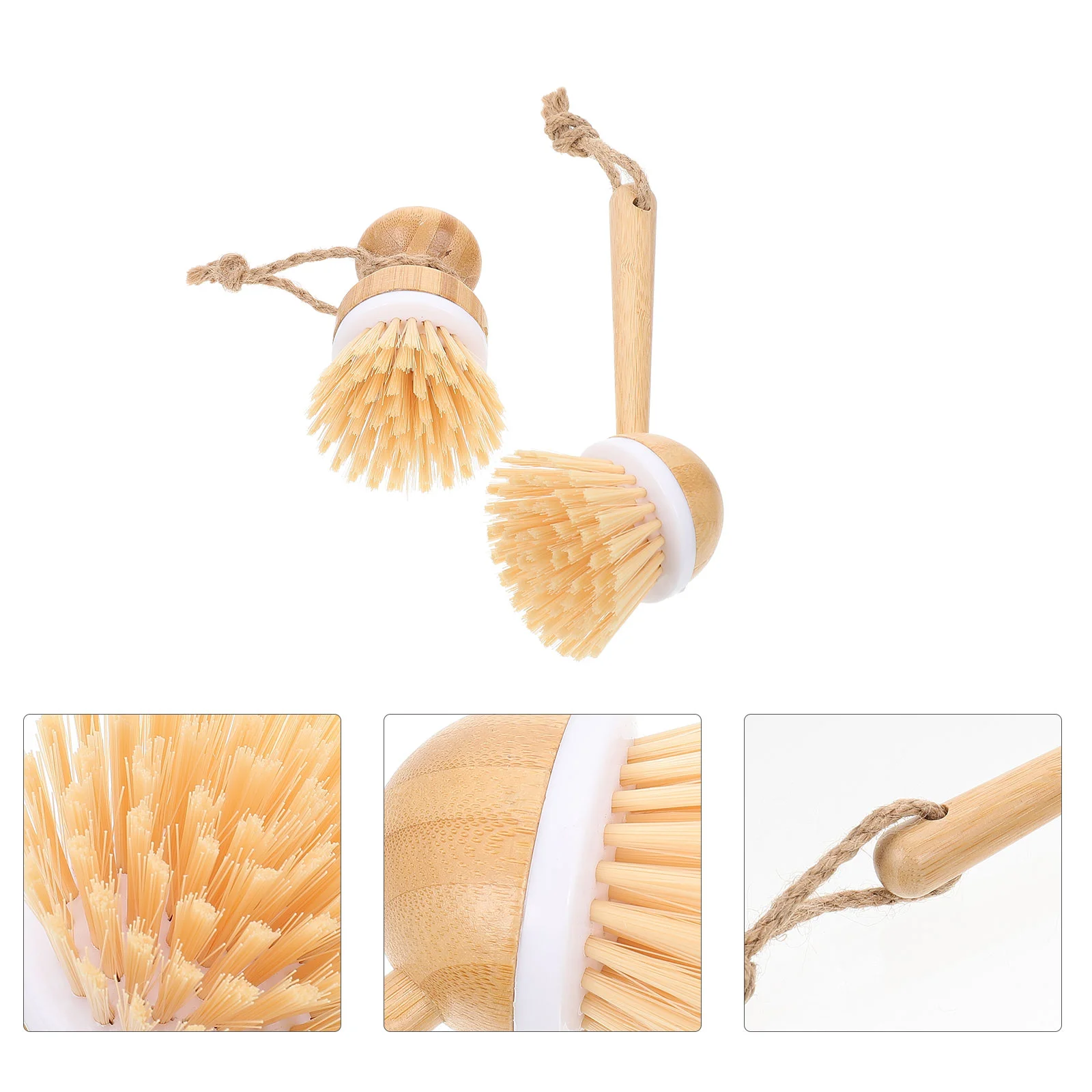

2 Pcs Bamboo Pot Brush Wok Accessory Dish Portable Long Handle Convenient Scrubber