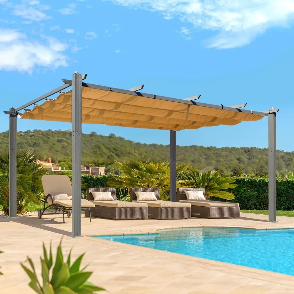 

Pergola, Aluminum Pergola with Retractable Canopy, Upgraded Shelter with Adjustable and Removable Sun Shade