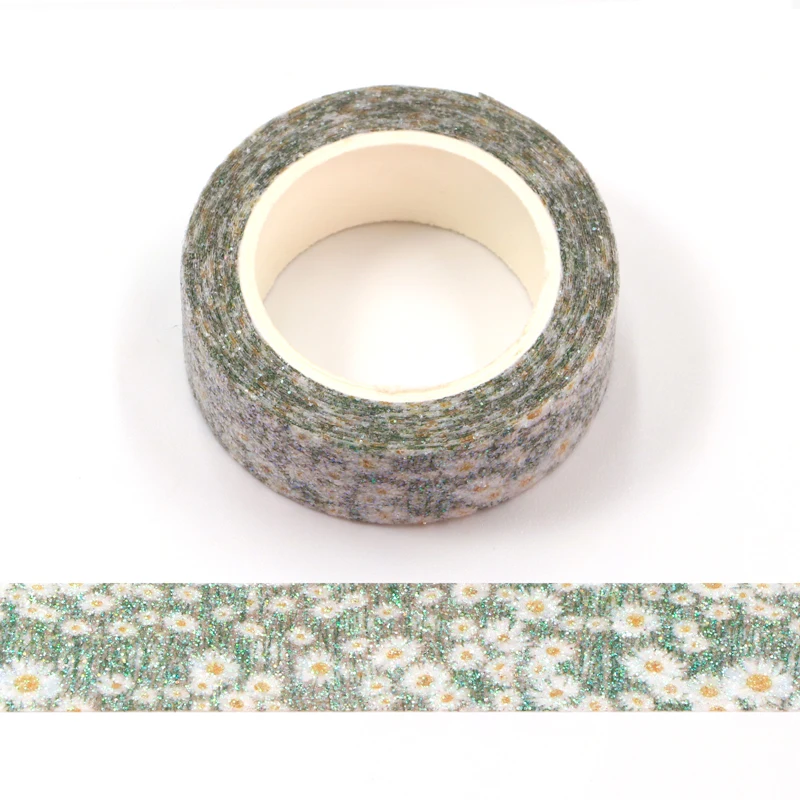 

NEW 10pcs/lot 15MM*3m Glitter Daisy White Floral Decorative Adhesive Washi Tape Scrapbooking Office Supplies Masking Tape