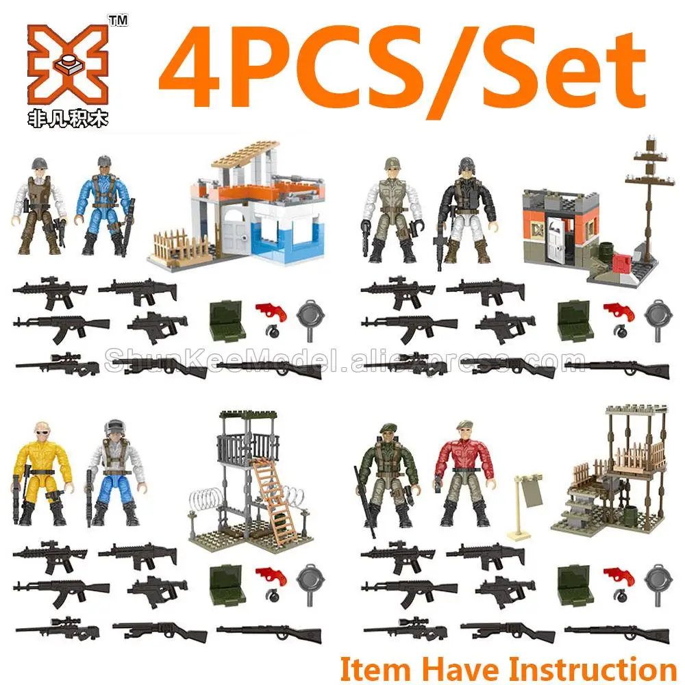 

4PCS Call Of Military Combat Scene Special Force Soldiers Action Figure Army Weapon Vest Building Blocks Field Special Police