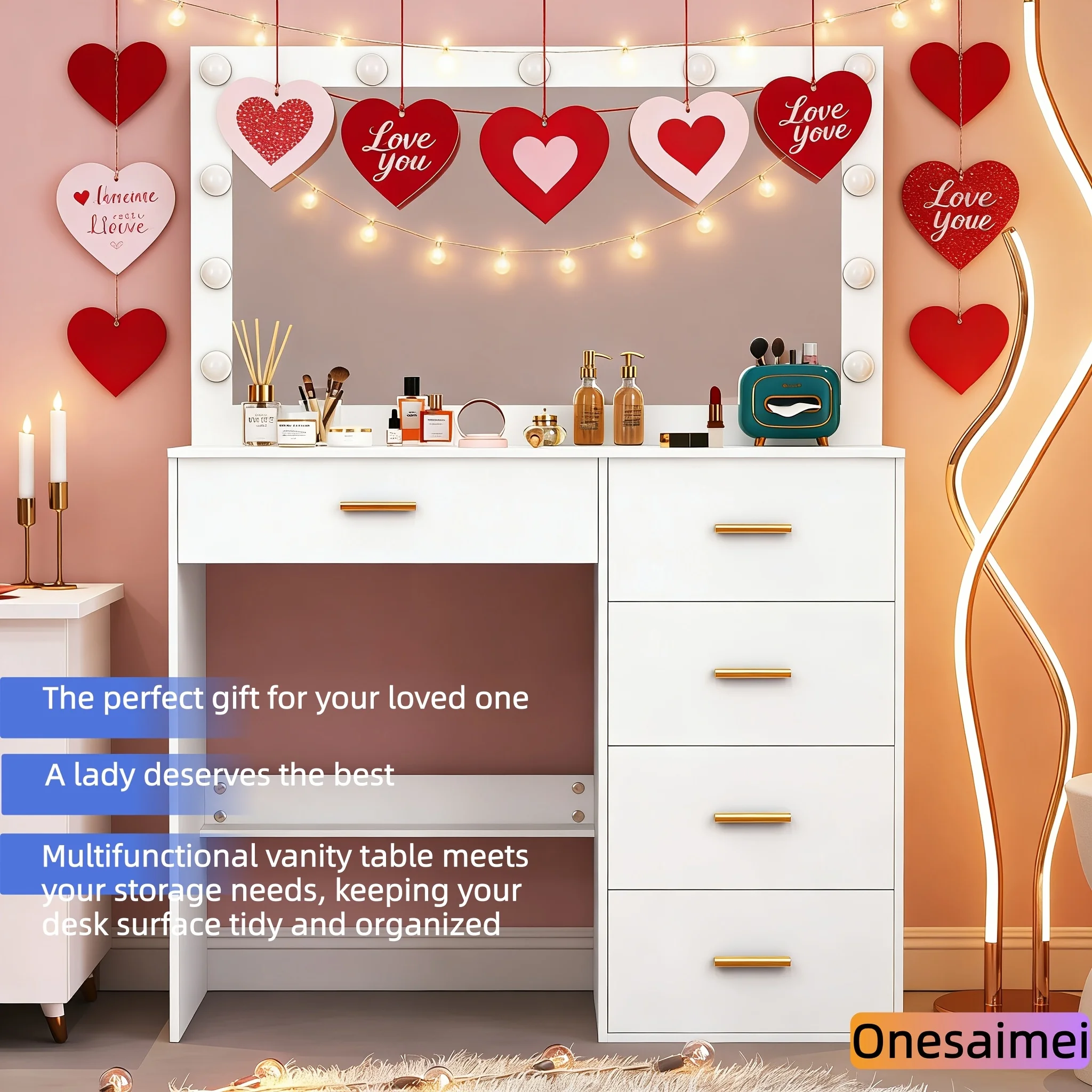 (Winter Gift) Brand-new bedroom dressing table with vanity mirror featuring three colour modes and adjustable brightness - 5