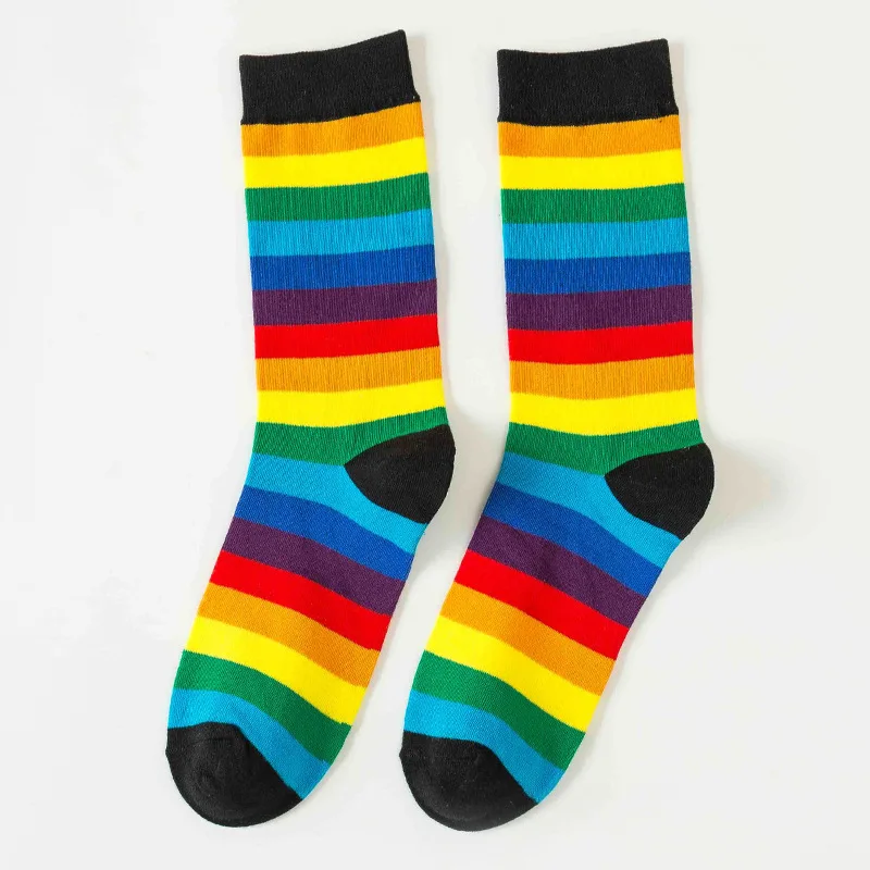 Colorful Rainbow Striped Cotton Sport Socks