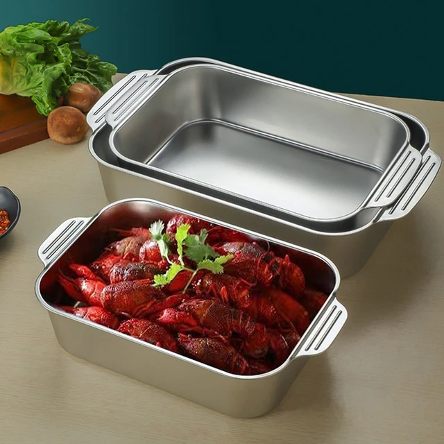 Large Capacity Stainless Steel Fish Deep Plate Both Gas and Induction Cooker BBQ Fried Beef Food Tray Seafood Dish Bbq Plate 5