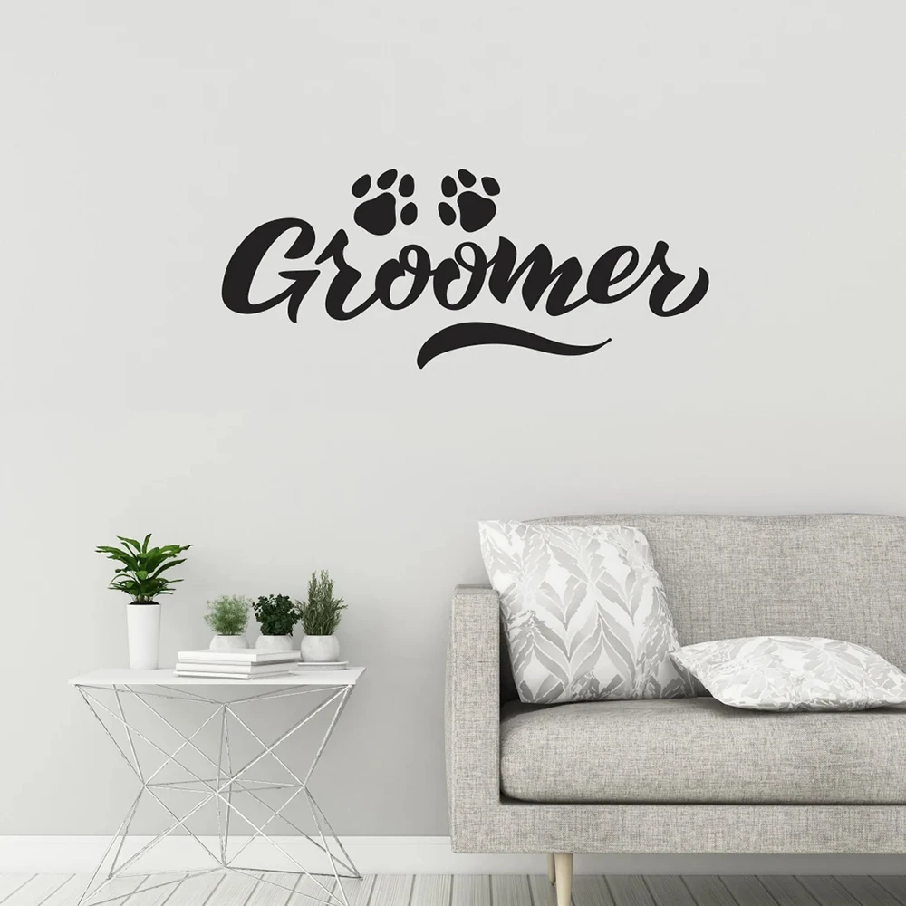 Groomer Vinile Decalcomania Della Parete Grooming Salon Pet Animal Paws Adesivi Murali Pet Grooming Wall Decor Murale Pet Shop Decor Decal A839