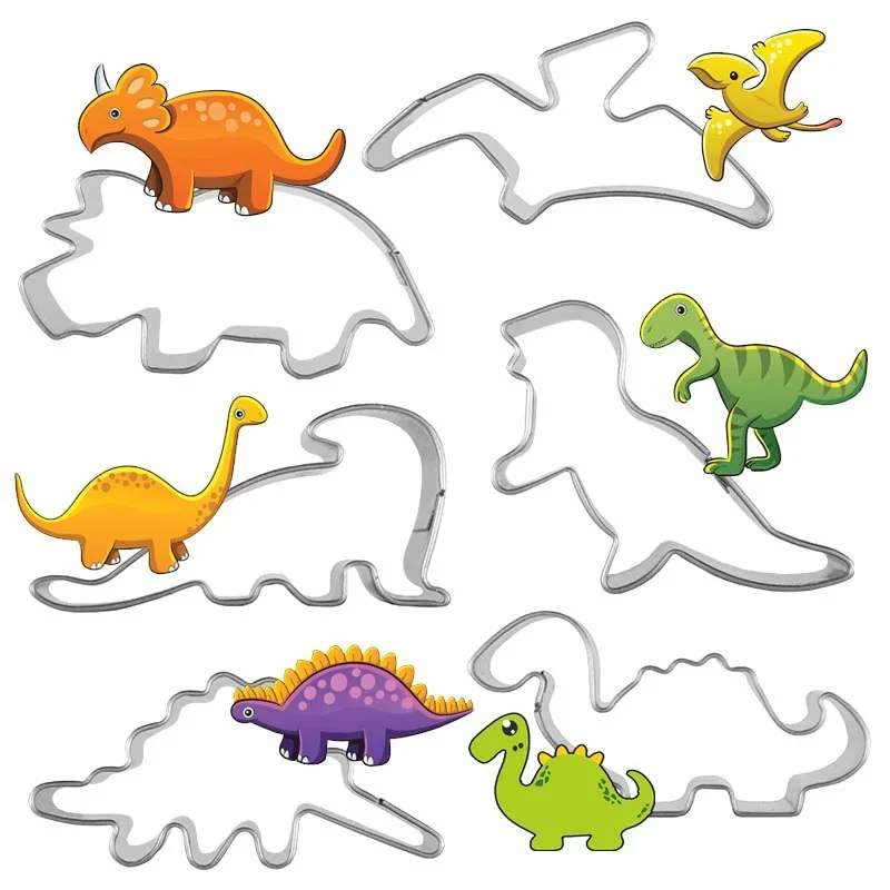 Cookie Cutter 6Pcs Hot Stainless Steel Dinosaur Animal Baking Biscuit Cookie Cutter Cake Mold Utensils
