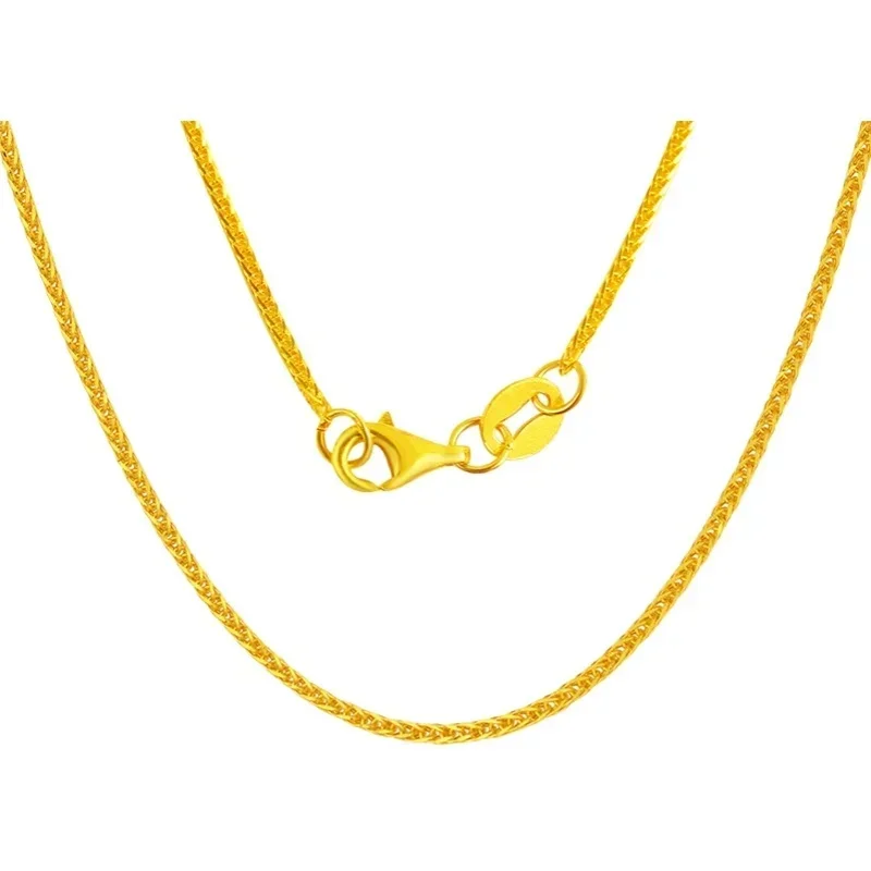 

Real Pure 999 24K Yellow Gold Chain Women Lucky Gift 1mm Solid Wheat Lobster Clasp Necklace 40-70cm