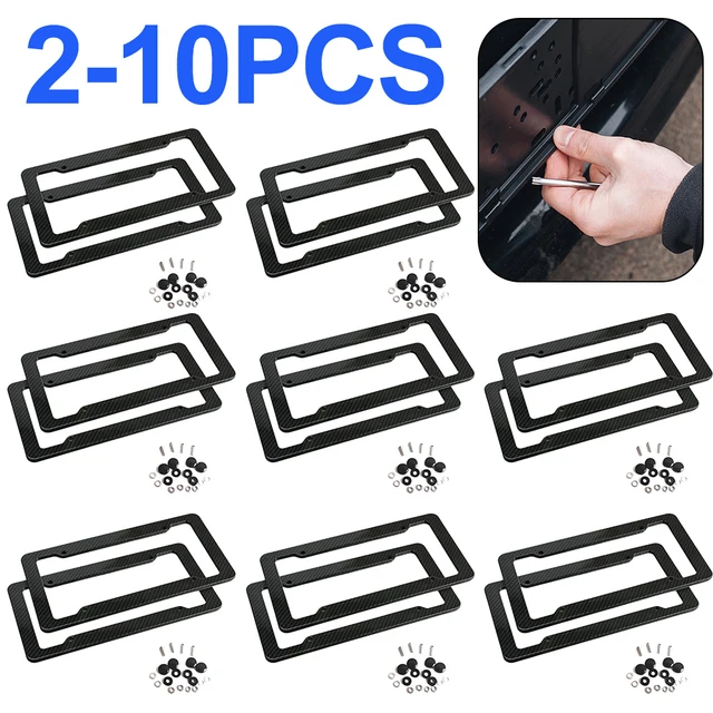 Marco de placa de matrícula de coche, etiqueta de fibra de carbono, cubierta  negra, piezas universales, 1-10 piezas - AliExpress