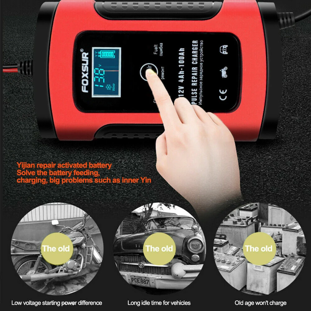 Portable Auto Power Supply LCD Display Car Battery Charger 12V 5A Pulse Repair Motorcycle SUV Truck Motorcycle ATV