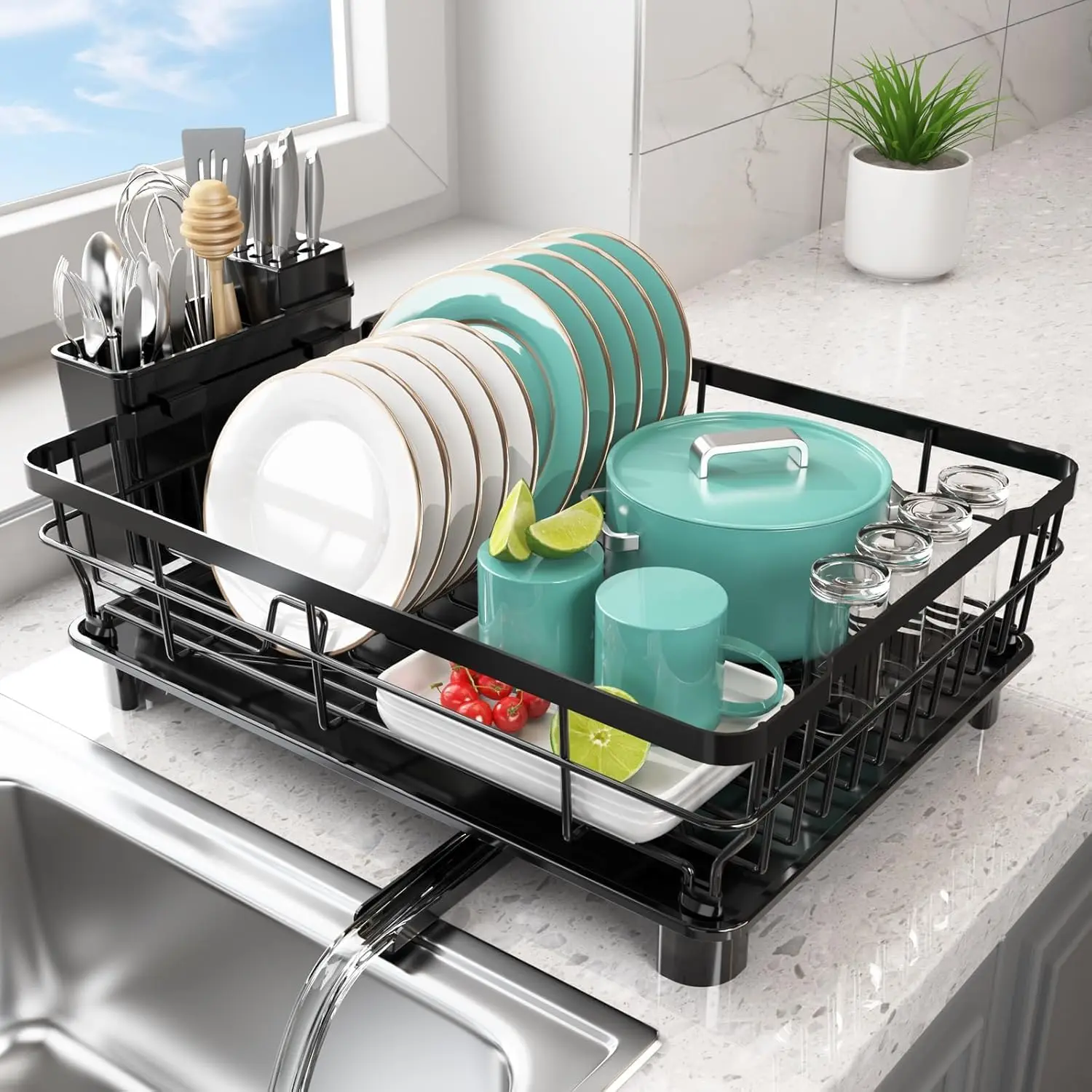 Escurridor Platos Acero Inoxidable Para Encimera Cocina Con Sistema Drenaje Automático