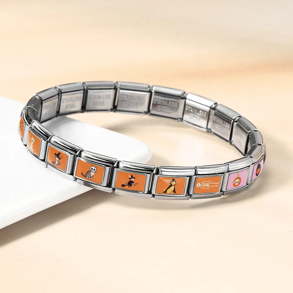 URING Halloween Geist Kürbis Katze Schädel Fit 9mm Italienischen Charm Link Edelstahl Armband DIY Perlen Original Design Schmuck – Detail 3