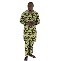V-Neck Shirts With Bottoms Men's Groom Suit Original Design Nigerian Fashion Pant Sets African Wedding Party Outfits 1