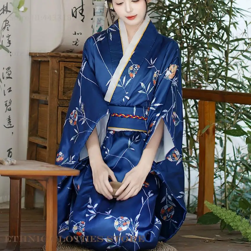 Traditional Japanese Kimono Gown with Obi Sexy Yukata Haori