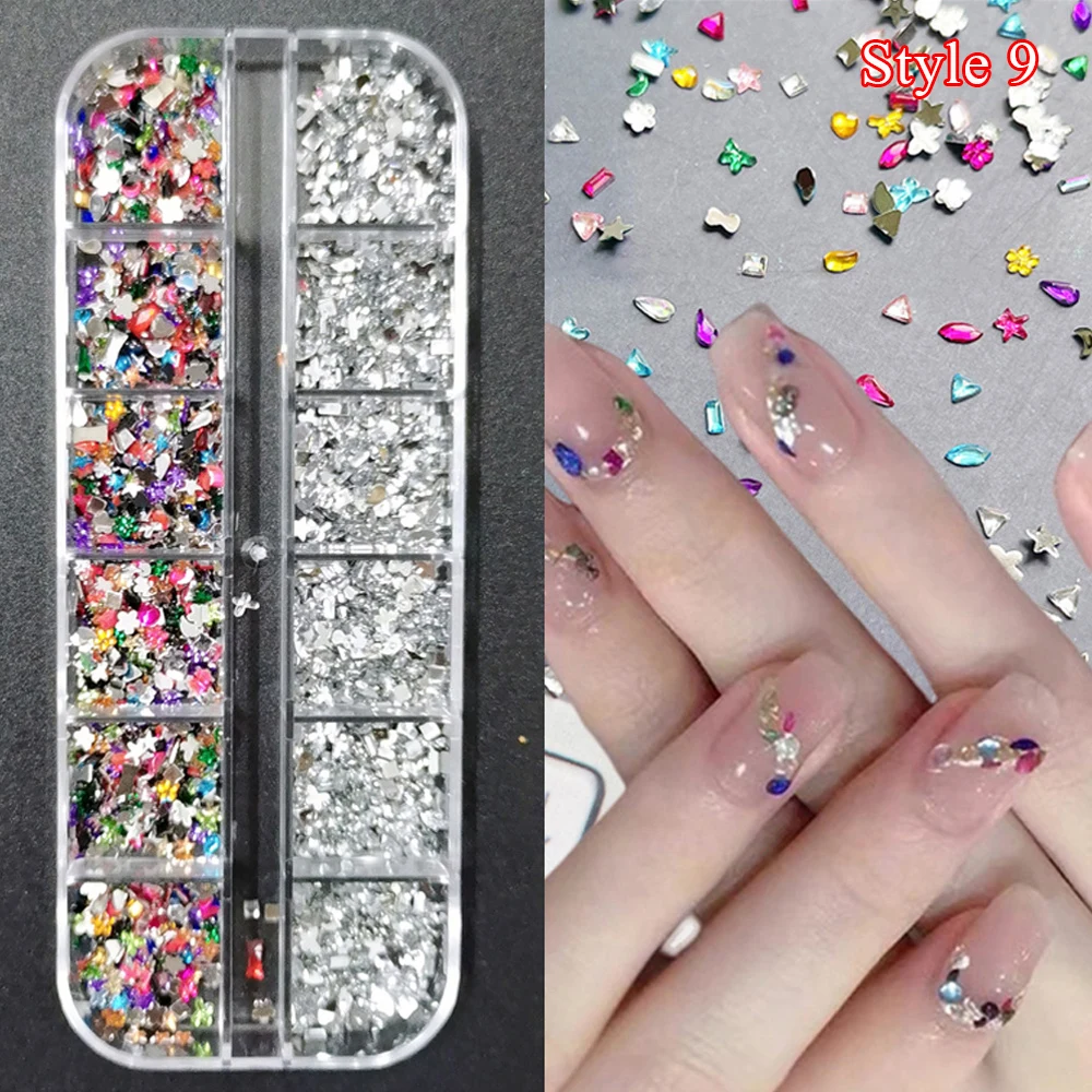 12-Grid 3D Crystal Nail Art Rhinestones & Glitter Set