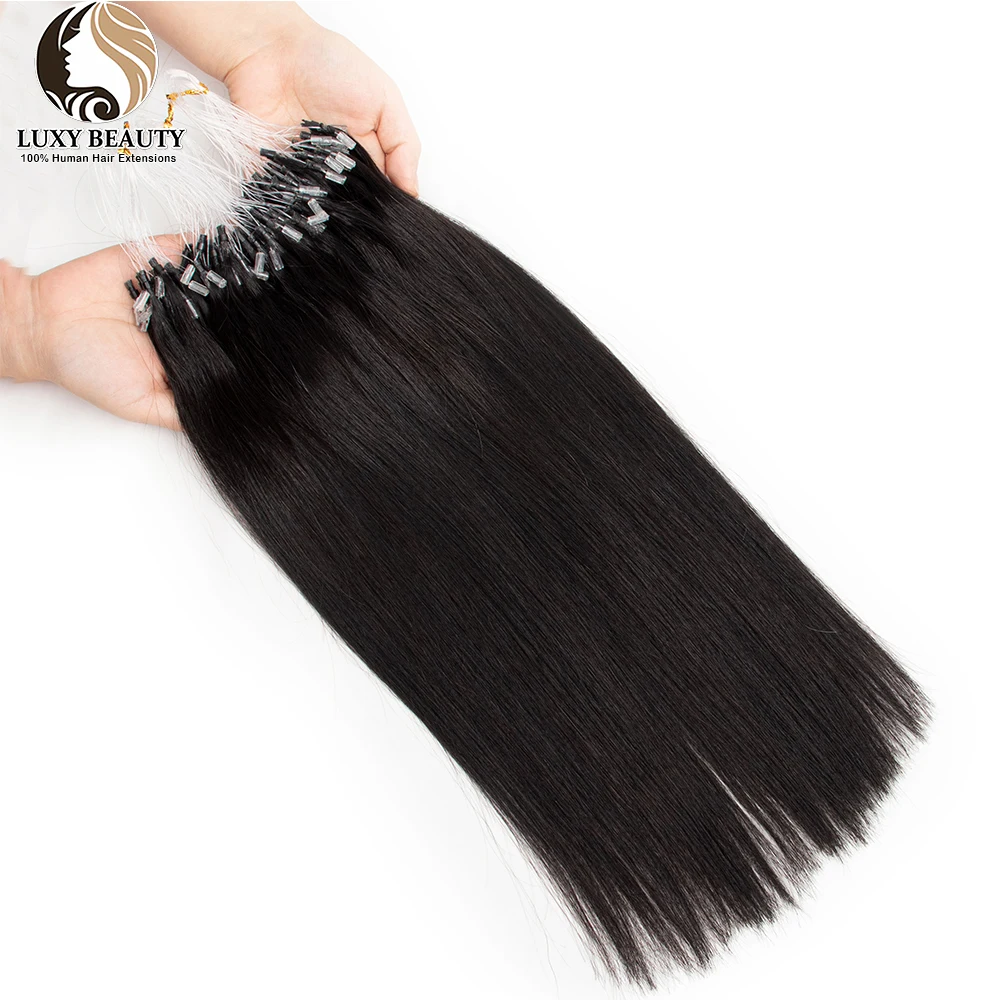 Micro Loop Human Hair Extension Brazilian Straight Remy Hair Extensions  Micro Beads Ring For Women Micro Link Hair 50strands - AliExpress