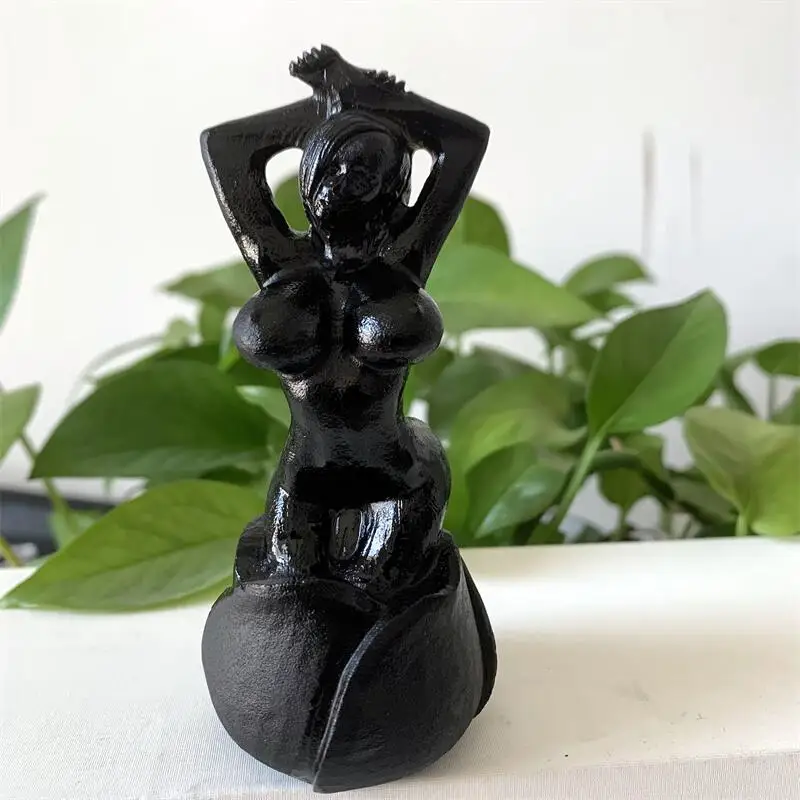 

10cm Natural Black Obsidian Women Model Body Naked Statue Reiki Healing Crystal Carved Art Stone For Home Decoration 1pcs