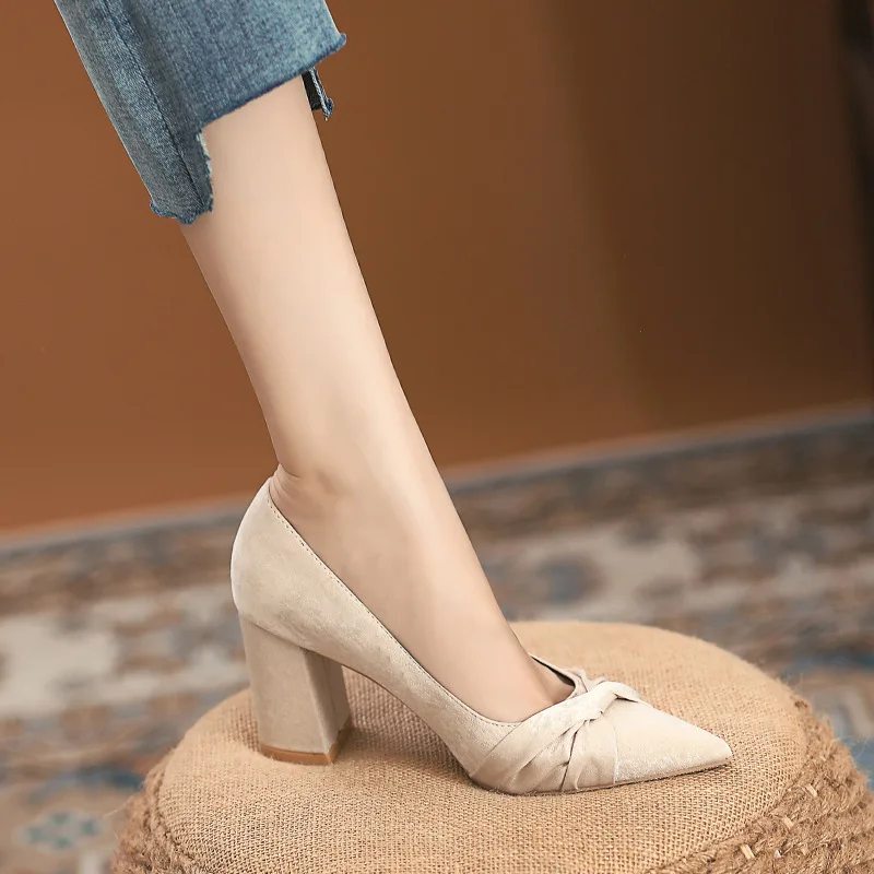 Small/large Size 30-44 Block Heel Suede High Heels Women Pumps