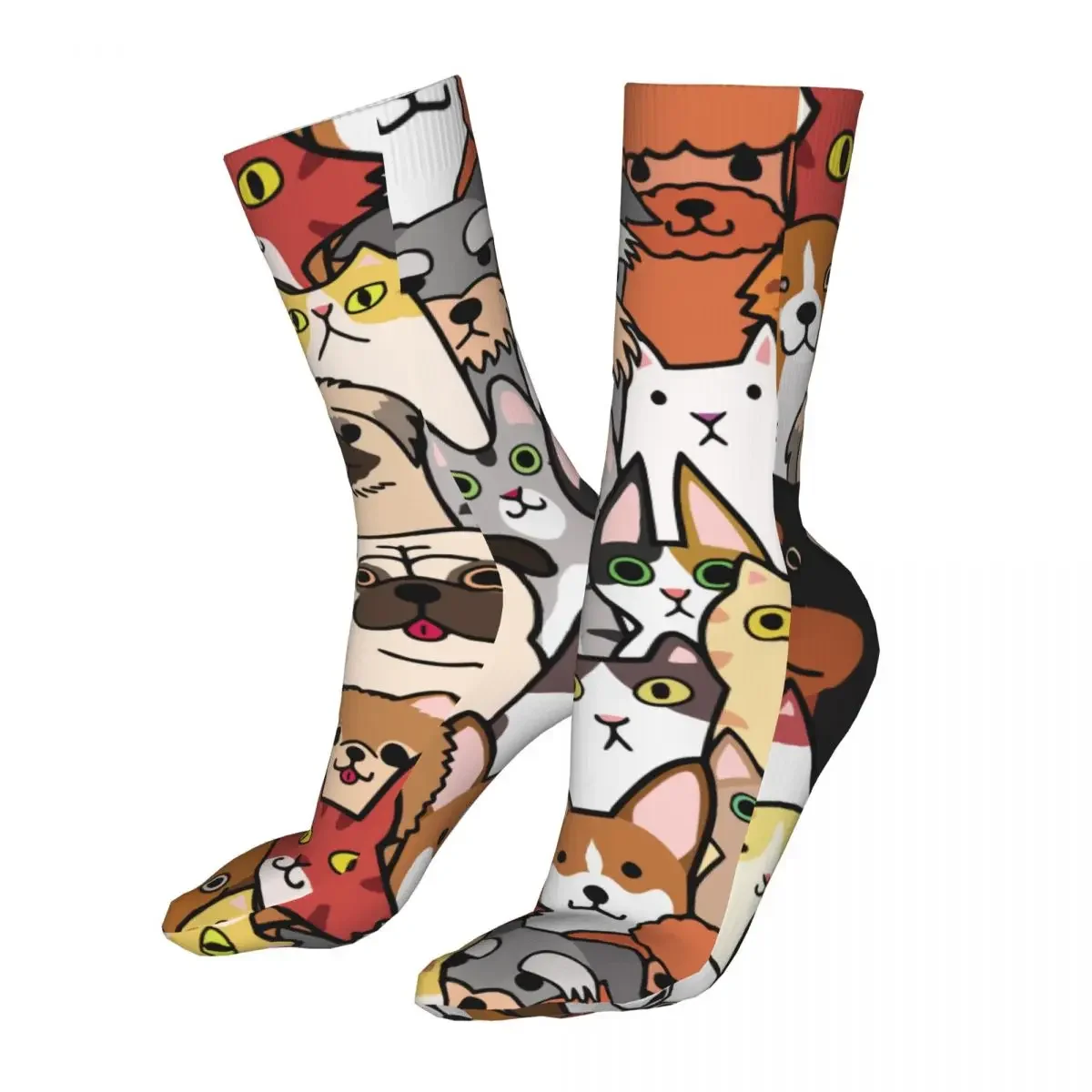 

Funny Cute Doodle Dogs And Cats Faces Woman Socks 2023 Female Colorful Background Sports Sock