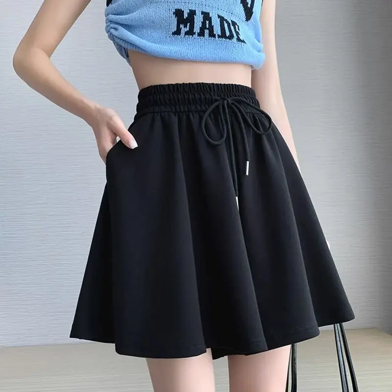 2024 Summer Youthful Vitality Casual Loose Plus Oversize Minimalist Solid Color High Waisted Drawstring Ballet Style Skirt Pants