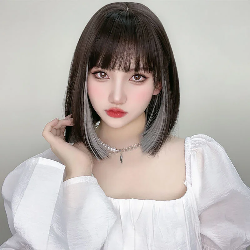 

Wig female short straight hair lisa with hanging ear dyed collarbone hairstyle bobo head natural full wigs