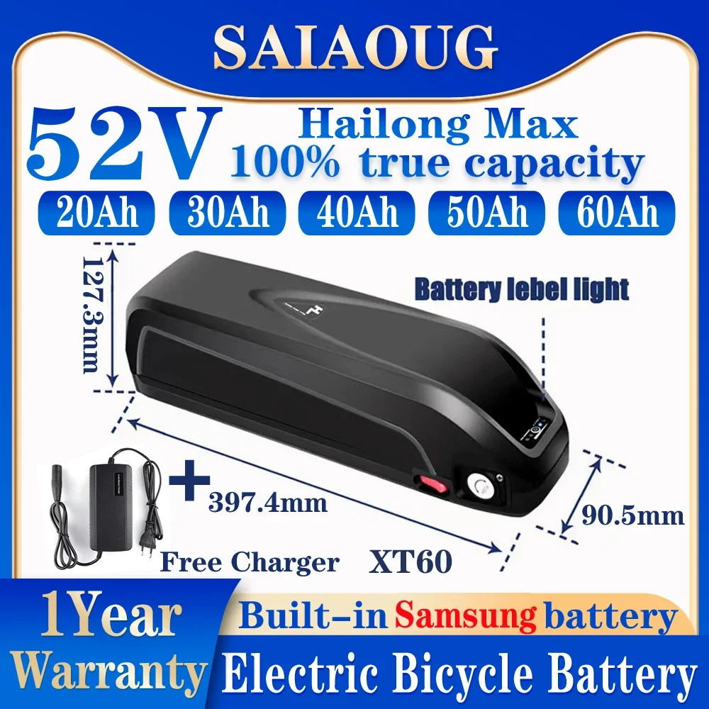 Аккумулятор для электровелосипеда Hailong Max, 52 в, 300-2000 Вт, 50 А, 800 Вт, 20/30/40/50 Ач