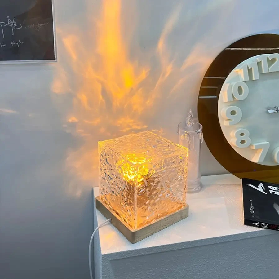 물 리플 프로젝터 3/16 색상 야간 조명 불꽃 크리스탈 램프 홈 주택 장식 일몰 조명 선물 회전 조명