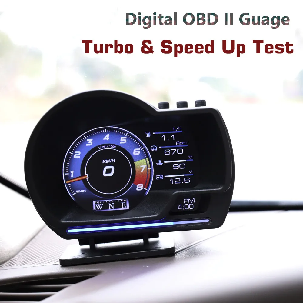 

A500 Newest Head Up Display Auto Display OBD2+GPS Smart Car HUD Gauge Digital Odometer Security Alarm Water&Oil Temp、RPM Gauge