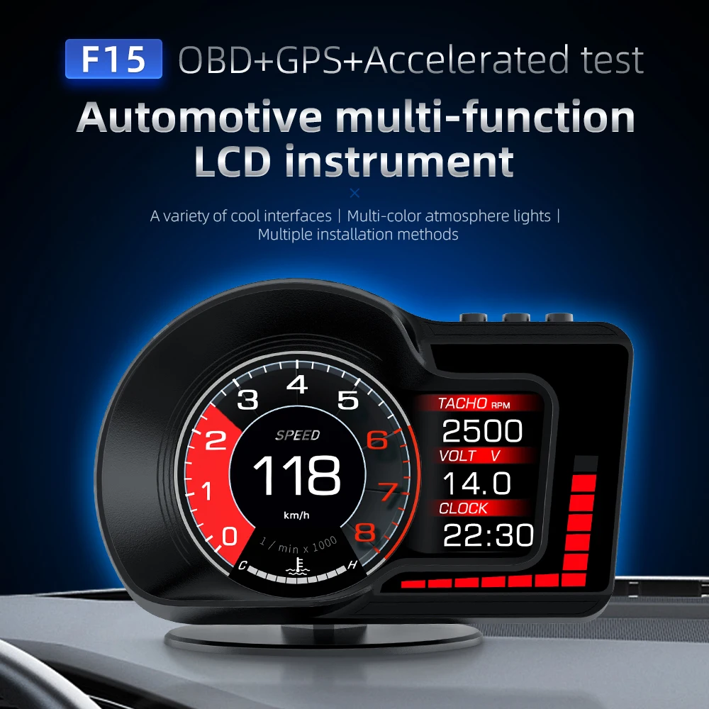 

GPS OBD2 HUD Gauge Digital Speedometer On-board Computer Head Up Display Fuel Consumption Coolant Turbo Speed Alarm for All Cars