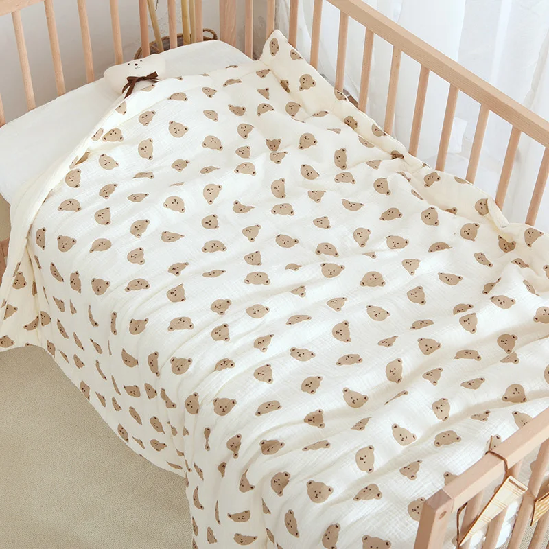 Autumn Winter Kindergarten Baby Quilt Comforter Cotton Gauze Warm Thickened Swaddling Wrap Blanket for Babies Bedding Accessory