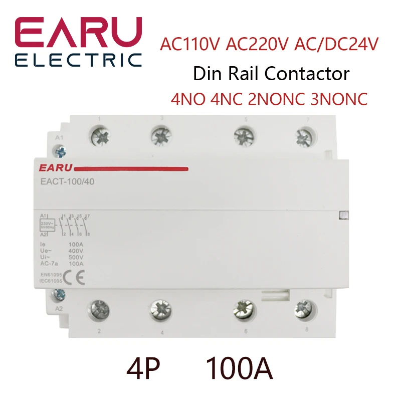 Contator Modular do Agregado Familiar do Trilho do Ruído Controlador do Interruptor Casa Esperta Faça Você Mesmo Hotel 4p 100a dc 24v 220v da C.a. 230v 4no 4nc 2no2nc