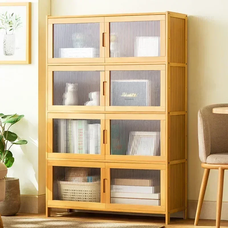 Modern BambooStand Cabinet Living Room Cabinet Home Living Room Furniture Bedroom Changhong Glass Door Layered Shelf