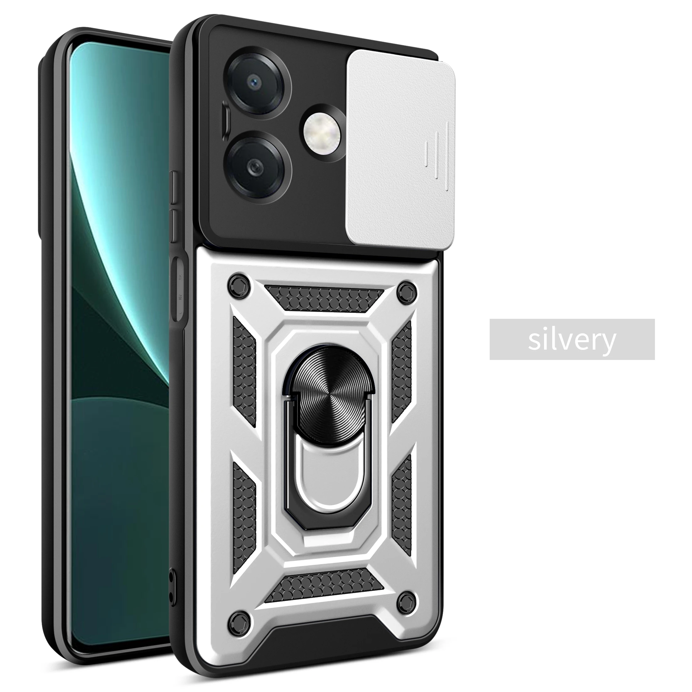 Kickstand Armor Case with Lens Protection and Magnetic Holder - Durable Cover with Kickstand and Lens Protection