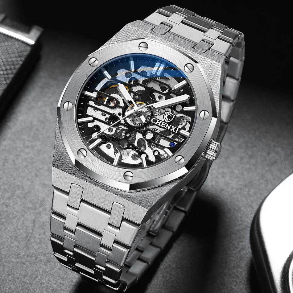 Big Dial Fashion Casual Men Mechanical Watches Automatic Stainless Steel Top Brand Push Button Clasp Sport Dress Wristwatch