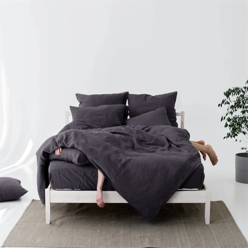 

Pure Linen Duvet Cover Set, Twin, Queen, King Size Bedding Set, Nordic Bed Cover, Double Bed Set for Home Comfort, Light Grey
