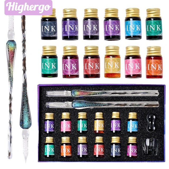 3/7/15 Pcs Glass Pen And Ink Set New Colors Ink Crystal Glass Dip Pens  Gifts Box School Art Supplies Writing Drawing Stationery - AliExpress