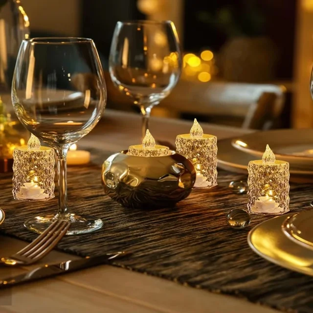 3 pièces/ensemble cristal sans flamme bougie sans feu Led électronique bougie sans flamme électronique Transparent cristal bougie lumière 4