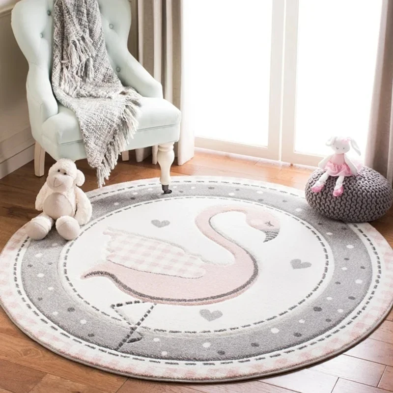 

Pink Gray Thick Bedroom Carpet Kids Playmat Cute Cartoon Round Carpet Children's Room Bedside Rug Computer Chair Floor Mat