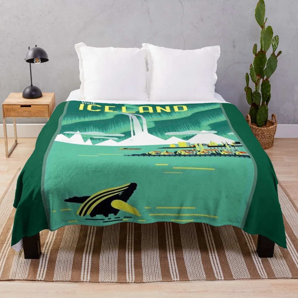 

ICELAND : Vintage Travel and Tourism Advertising Print Throw Blanket Sofa Blankets