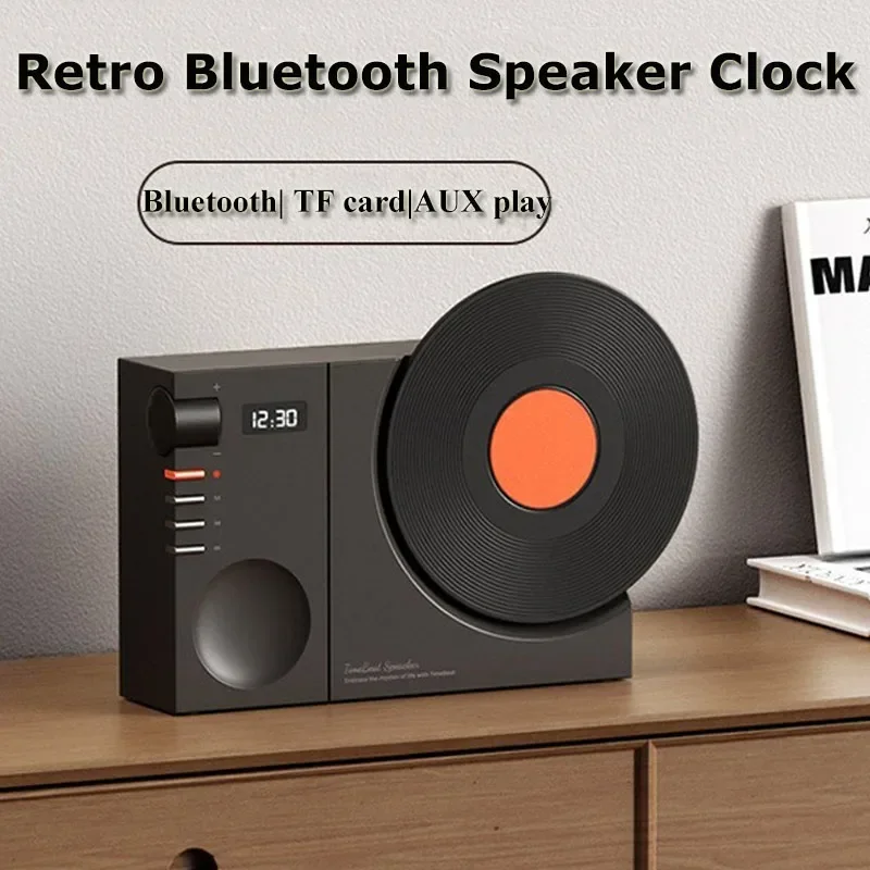 

Mini Retro Bluetooth5.3 Music Box with Clock Display Support TF Card AUX Play Speaker Wireless Hifi Sound Soundbar Vintage MP3