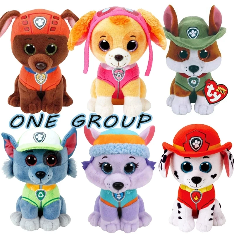 New 15cm Ty Paw Patrol Big Eyes Animals Dog Plush Toy Marshall Rocky Zuma Cute Stuffed Plush Collection Cute Dolls Child Gifts