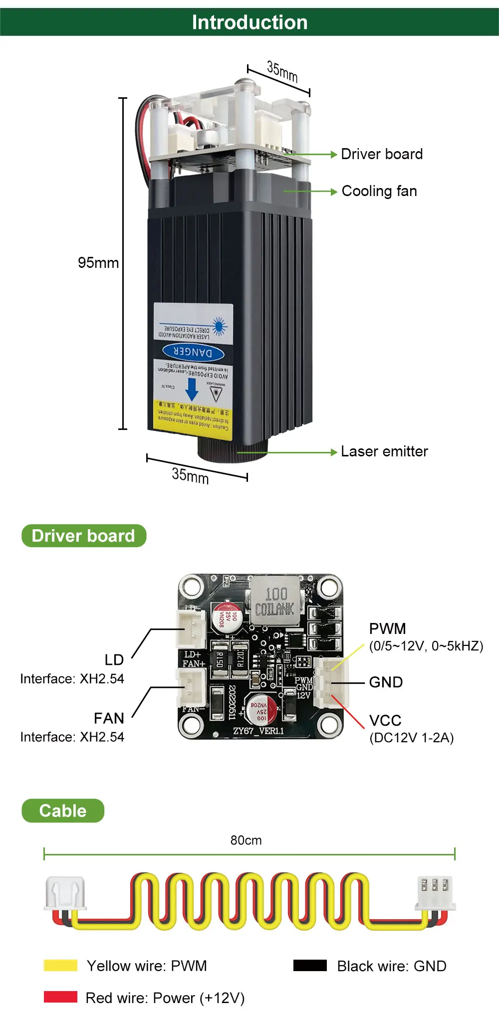LASER TREE 4W 5W Optical Power Laser Head 450nm Blue Light TTL PWM Module For Laser Engraver Wood Cutting  DIY Woodworking Tools