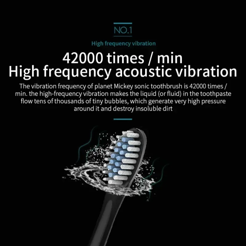 Sonic Electric Toothbrush Set for Adults Six Speed Mode Waterproof Soft Brush Head USB Rechargeable High Frequency Cleaning 4