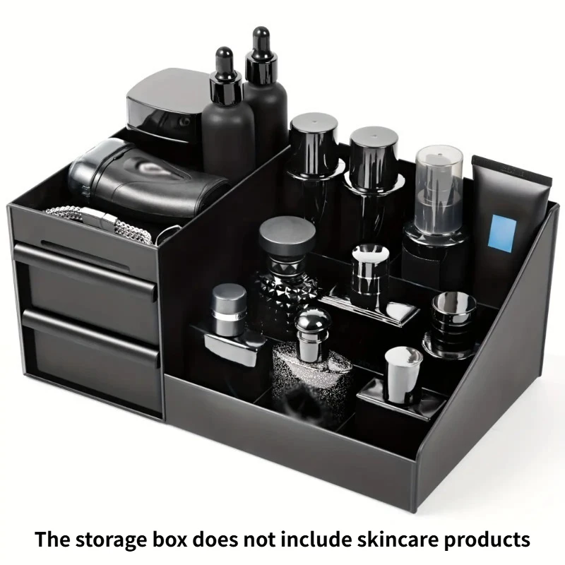 Black Desk Organizer with Drawers, Multi-Compartment Storage Box for Stationery, Makeup and Accessories - 3