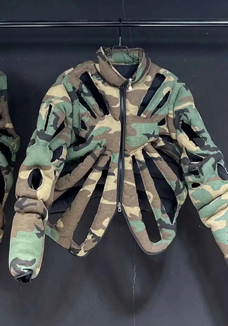 PFHQ Camouflage Vest Jacket Sleeveless Hollow Out Niche