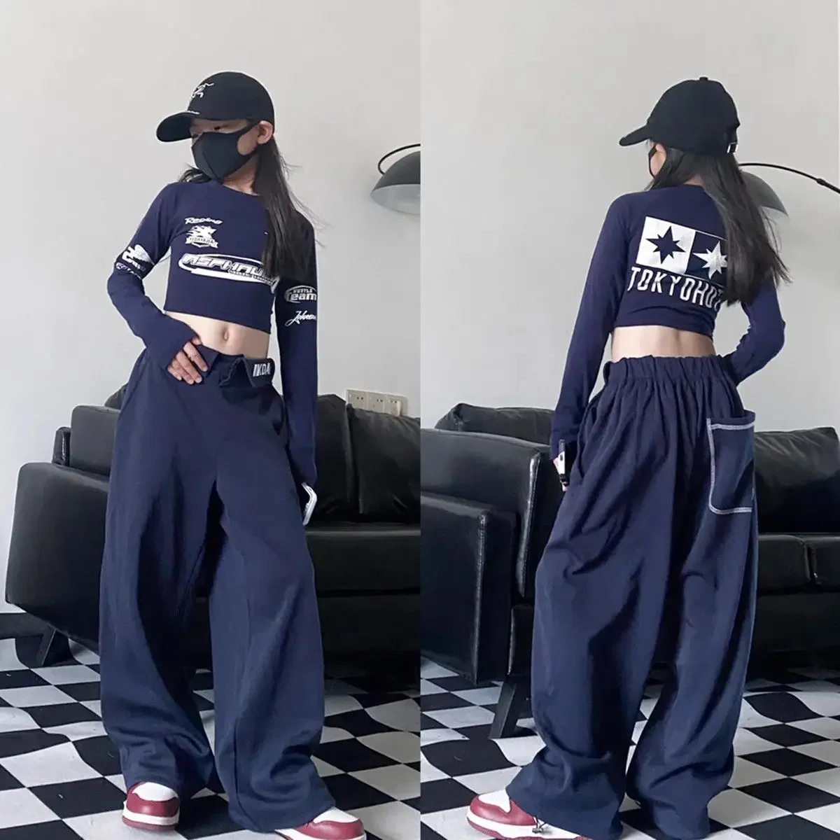 

Child Streetwear Street Dance Pant Outfits Teen Jazz Stage Costumes Kids Hip Hop Crop Top Clothes Sets Girls Sweatshirt Joggers