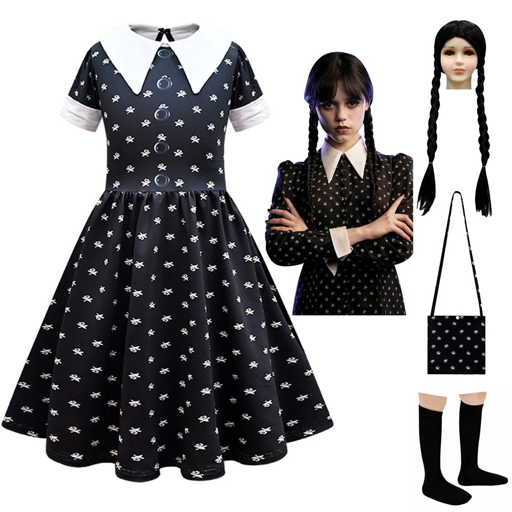 Wednesday Addams Cosplay For Girl Costume New Vestidos For Kids Party  Dresses Carnival Easter Halloween Costumes 5-14 Years Old - AliExpress