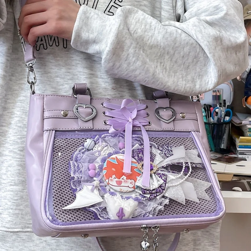 Ita Bag With Pins Display Window - Ruffles Bow Crossbody Purse, Nylon Tote With Insert For Women - View #9