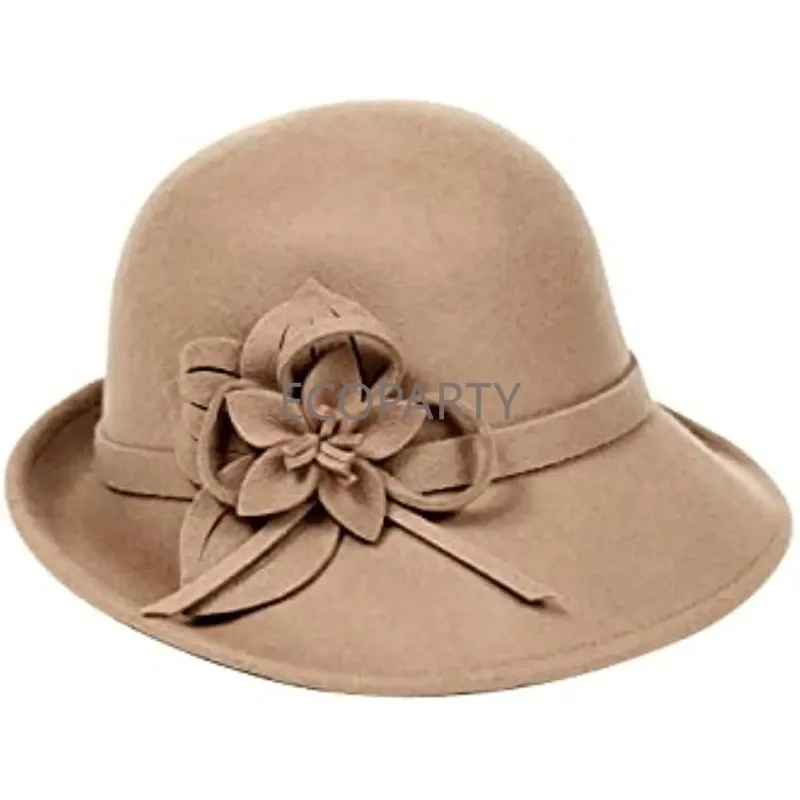 Hiver élégant Vintage Chapeau Cloche Hiver Laine Pour Femme - Style Vintage Floral, Taille Unique 56-58cm - Cadeau Élégant Chapeau Paillette