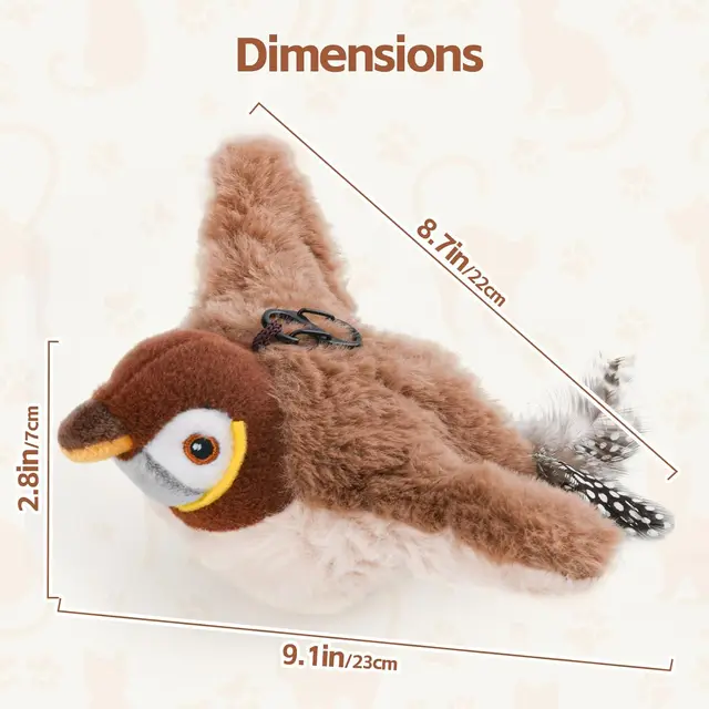 Interactive Cat Toys Rechargeable Chirping Flapping Bird(no Flying) with Catnip for Indoor Cats, Touch Activated  Plush Toys 6