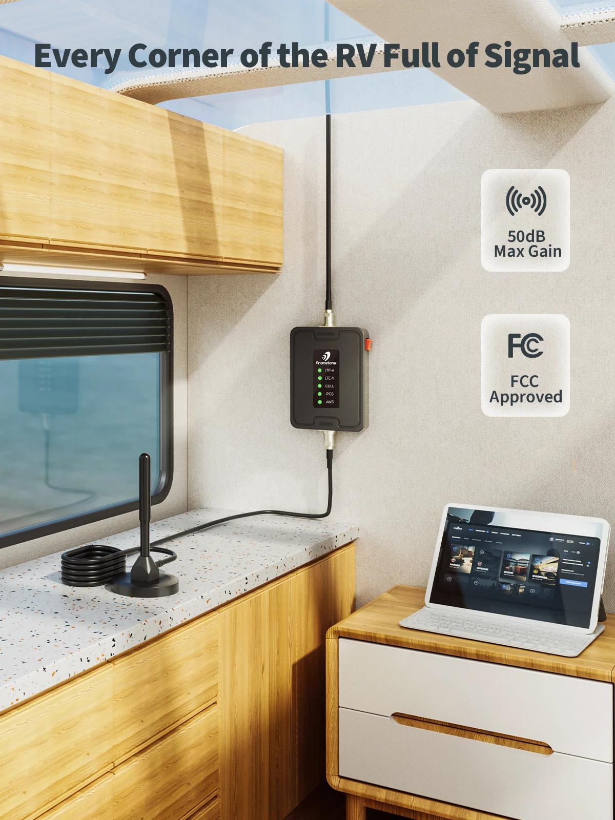 Phonetone Vehicle Cell Phone Booster-Boosts 5G/4G LTE Signal on Band 2/4/5/12/13/17, FCC Approved