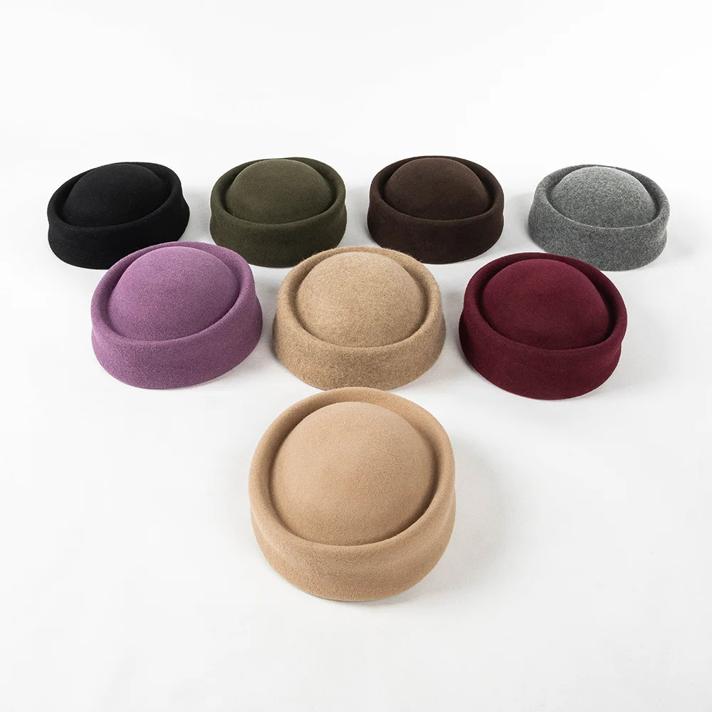 

King Wheat White Wool Children's Fedora Winter New Warm Airline Stewardess Cap Stage Show Pose Bandage Casual Boy Girl Hat